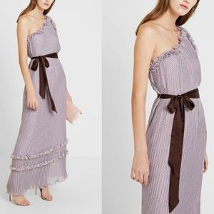 Anthropologie NWT Foxiedox One Shoulder Belted Polka Dot Pleated‎ Maxi Dress SM